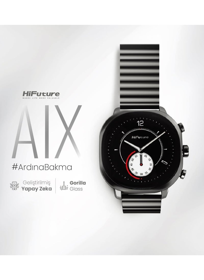HiFuture FutureFit Aix Stainless Steel Smart Watch With Gorilla Glass, Black  - Image 2