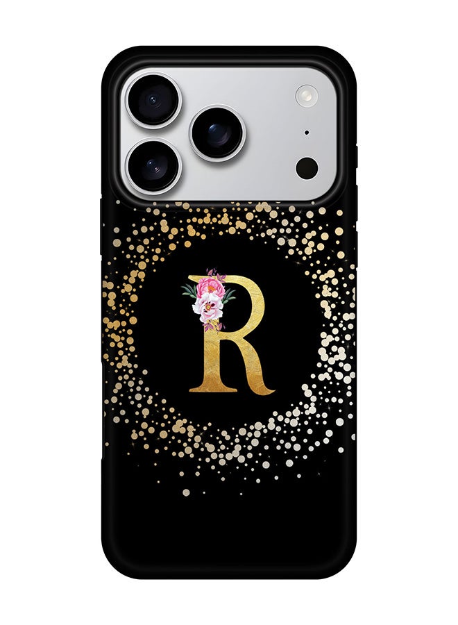 Stylizedd Tough Pro Magnetic Case for iPhone 17 Pro, Dual Layer hybrid PC + TPU Mobile Cover Matte - Custom Monogram Floral - R ( Black )