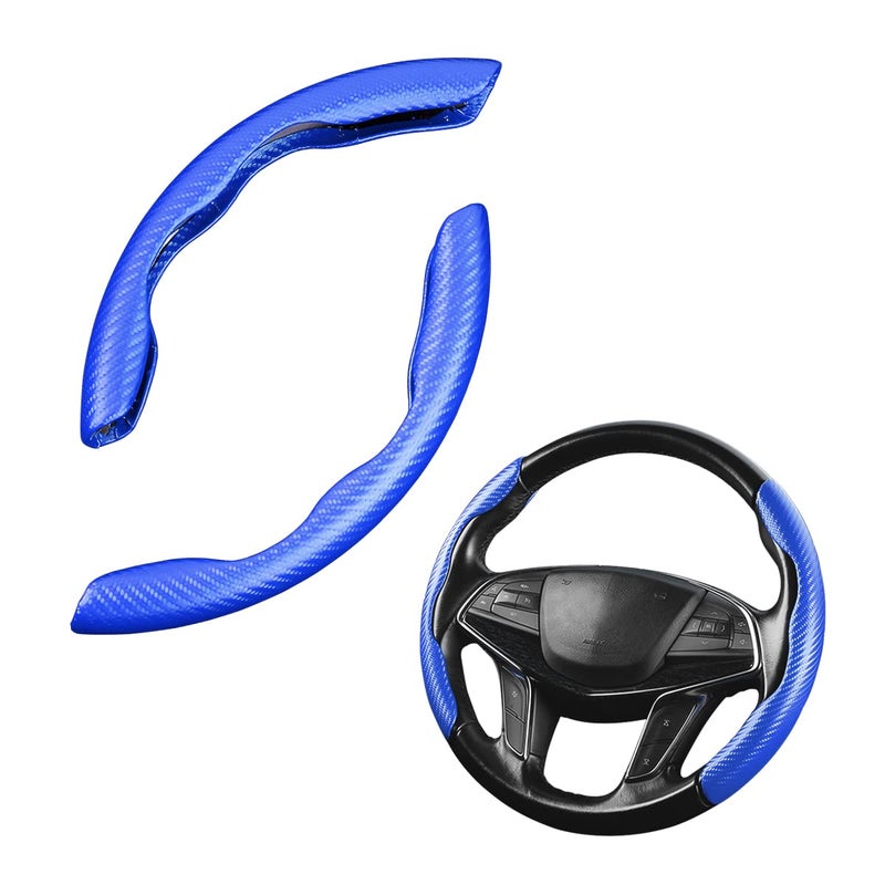 Steering Wheel Cover, 2PCS Segmented Steering Wheel Protector, Carbon Fiber Anti-Slip and Durable Car Accessory, Universal Fit for Most Cars，SUVs (Carbon Fiber Blue)