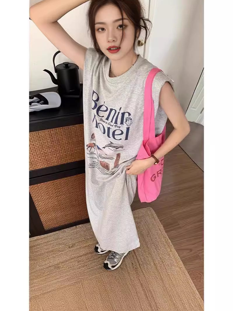 Pure Cotton Sleeveless Tee Dress 200g Grey