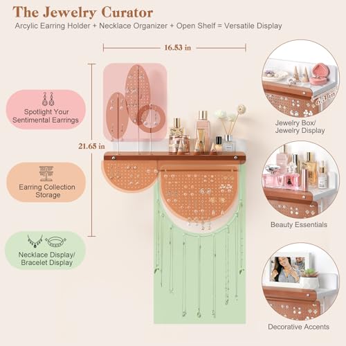 Keebofly Wall Mounted Hanging Jewelry Organizer Acrylic Earring Organizer with Shelf for 444 Earrings Sturdy Jewelry Tower for Earring Stud Necklace Bracelet Ideal Gifts for Women Girls - Image 3