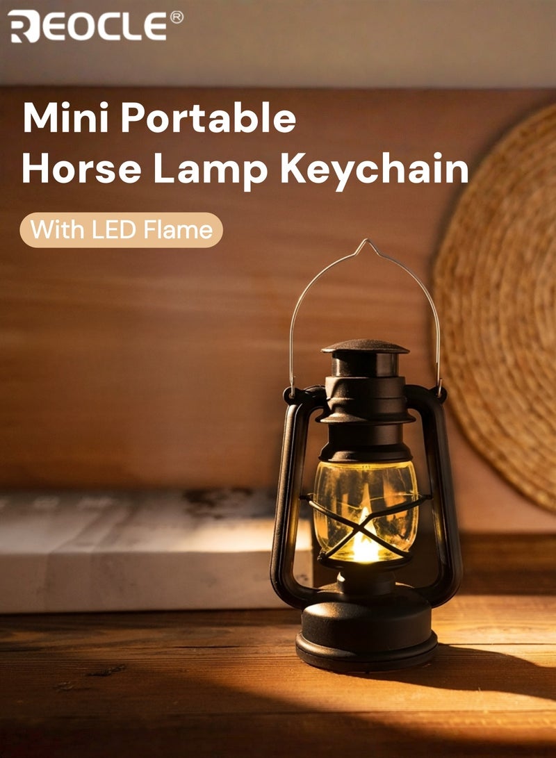 REOCLE Vintage Lamp Keychain with Flickering Flame Effect and Battery Power Mini Electronic Lantern with Antique Design for Backpack Decor - Image 1