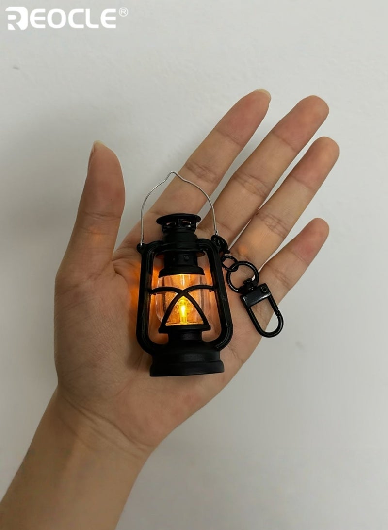 REOCLE Vintage Lamp Keychain with Flickering Flame Effect and Battery Power Mini Electronic Lantern with Antique Design for Backpack Decor - Image 4