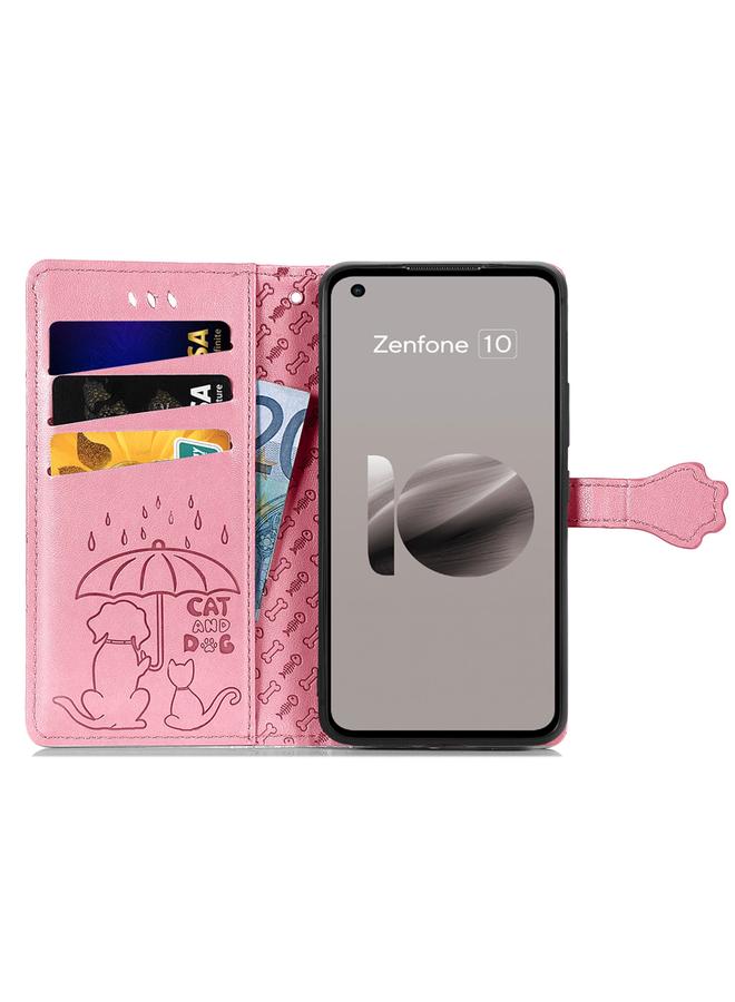 اس-توب جراب هاتف ASUS Zenfone 10 من الجلد المنقوش بنقشة قطة وكلب - Image 3