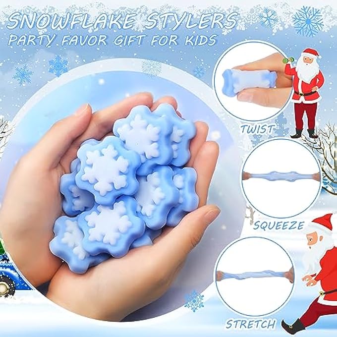 Liliful 80 Pcs Winter Snowflake Toys Bulk Soft Sensory Fidget Toy Snowflake Party Favors Novelty Mini Winter Sticky Toys Stress Relief Gifts for Christmas Stockings Goodie Bag Stuffers(Fresh) - Image 3