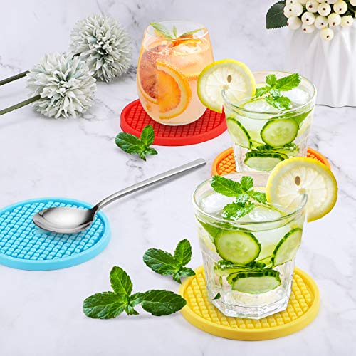 ME.FAN Silicone Coasters [6 Pack] Thickened Drink Coasters with Holder - Cup Mat - Non-Slip, Non-stick, Stay Put, Deep Tray - Prevents Furniture and Tabletop Damages(Orange) - Image 4