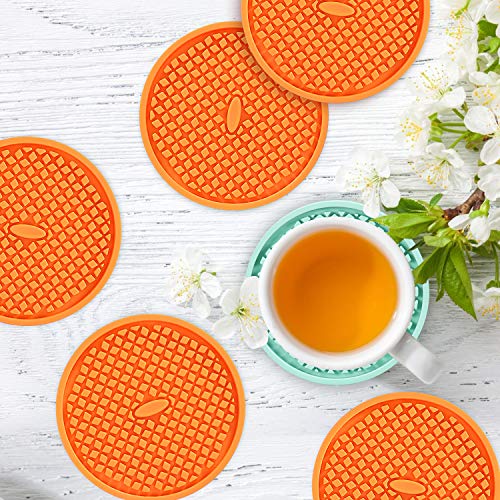 ME.FAN Silicone Coasters [6 Pack] Thickened Drink Coasters with Holder - Cup Mat - Non-Slip, Non-stick, Stay Put, Deep Tray - Prevents Furniture and Tabletop Damages(Orange) - Image 2