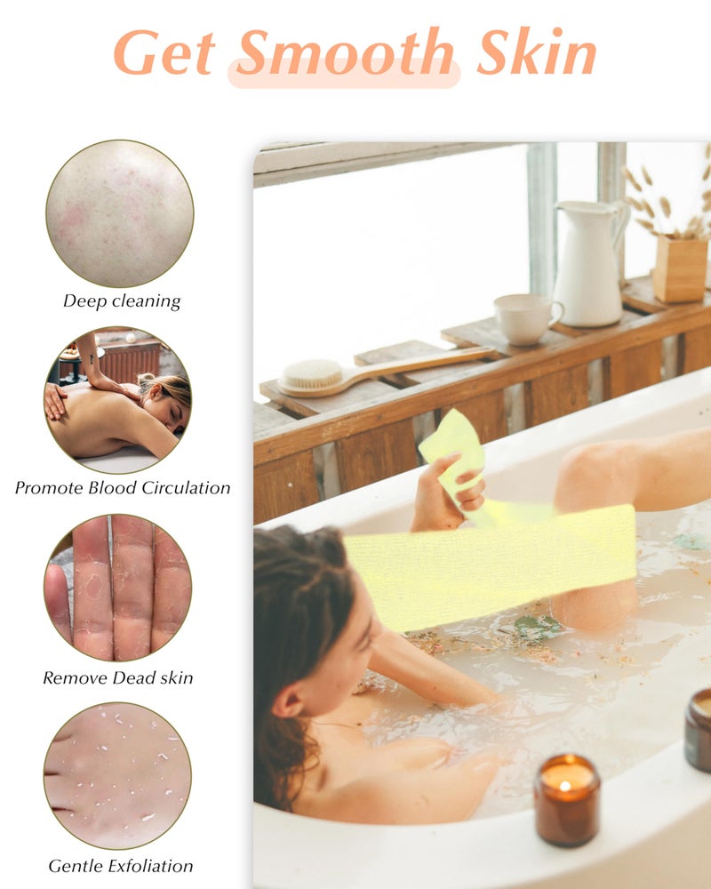 MoHern 6 PCS Exfoliating Washcloth, 35 Inch 3 Colors Nylon Bath Exfoliating Towel for Shower, Colorful Japanese Washcloth, Exfoliating Body Scrubber (Blue, Yellow, Pink) - Image 5