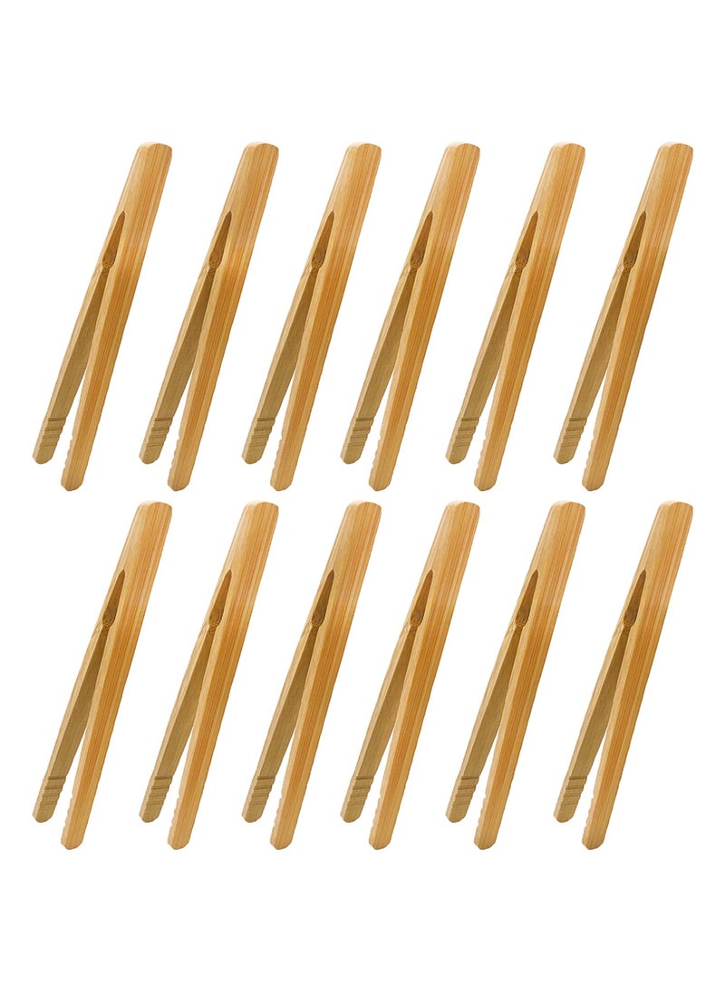 MYYZMY 12pcs Bamboo Tongs 7 Inch Reusable Bamboo Toast Tongs for Toast Bread Pickles Fruits Tea 