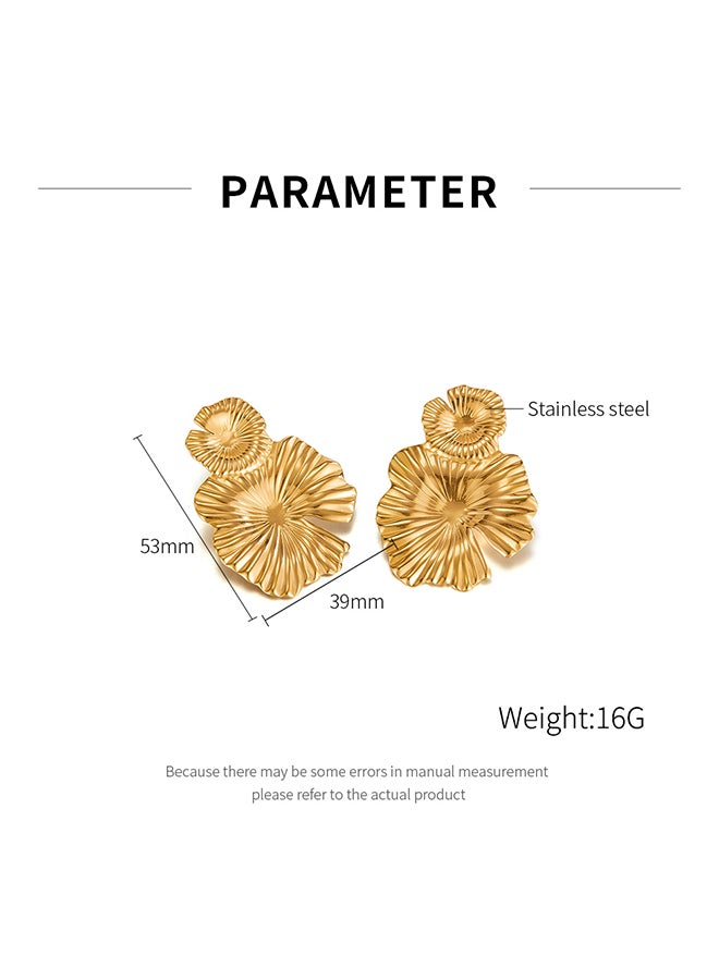 Personalized Earrings For Women, Stainless Steel, Fashionable, Retro, High-End, Elegant Lotus Leaf Earrings - Image 3