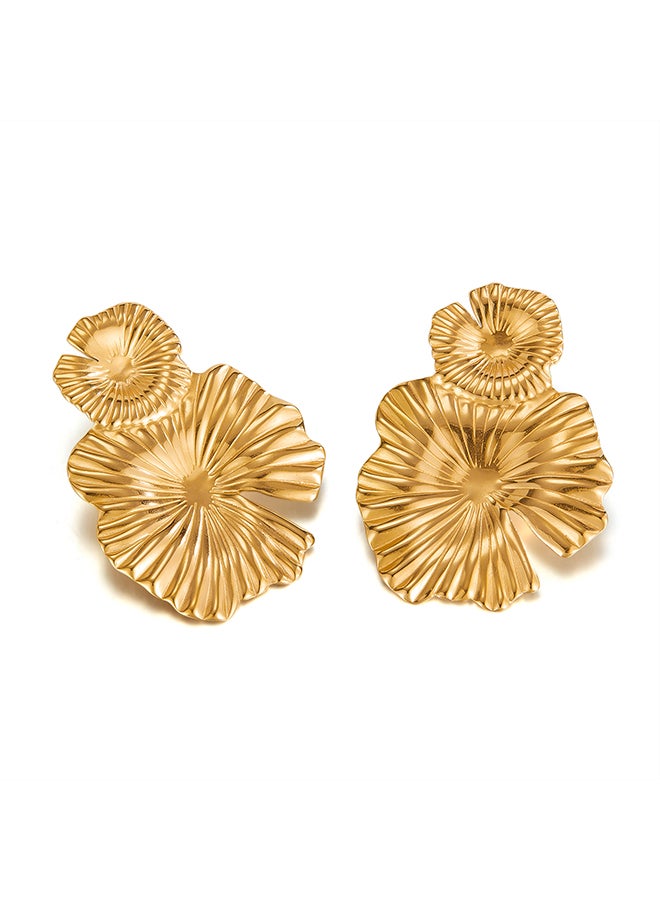 Personalized Earrings For Women, Stainless Steel, Fashionable, Retro, High-End, Elegant Lotus Leaf Earrings - Image 1