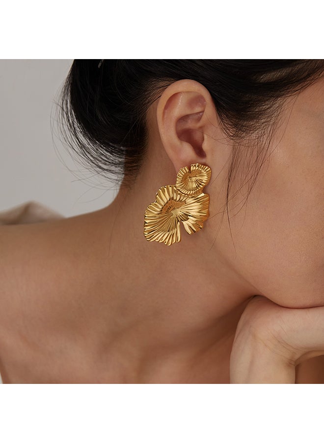 Personalized Earrings For Women, Stainless Steel, Fashionable, Retro, High-End, Elegant Lotus Leaf Earrings - Image 2