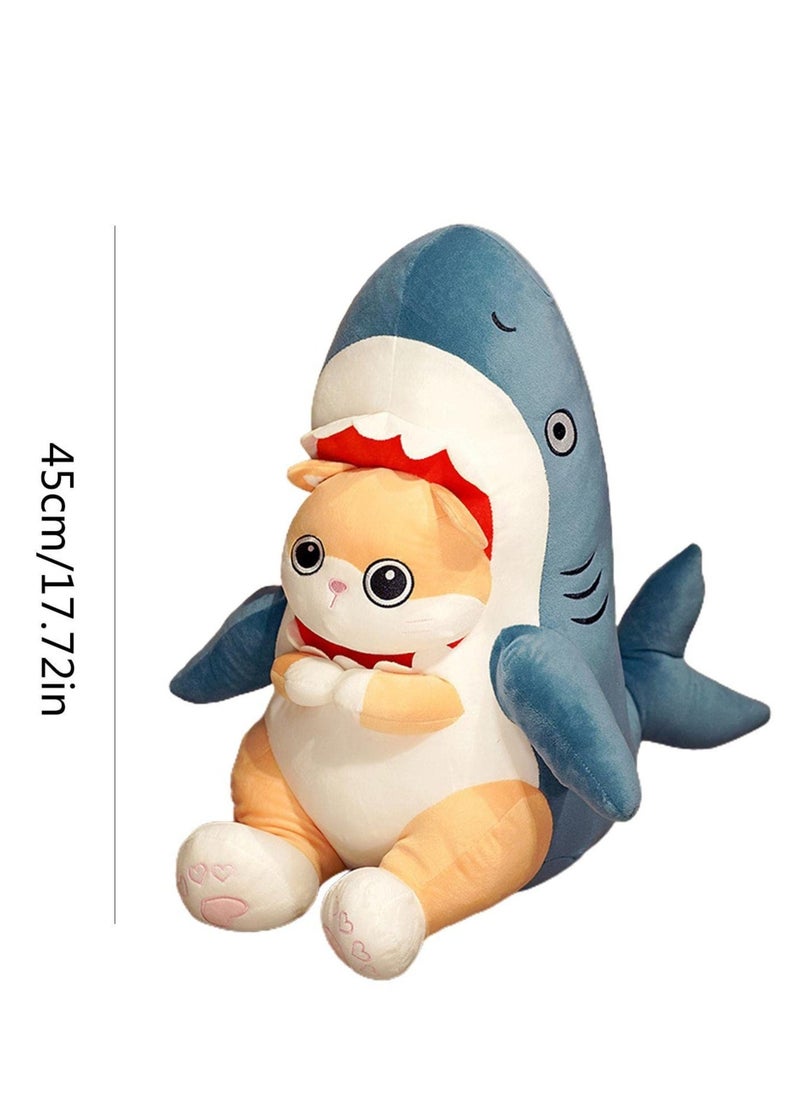 Shark Cat Plush Doll, Cute Shark Cat Stuffed Animal Plushies, 15 Inch Soft Shark Cat Plush Pillow