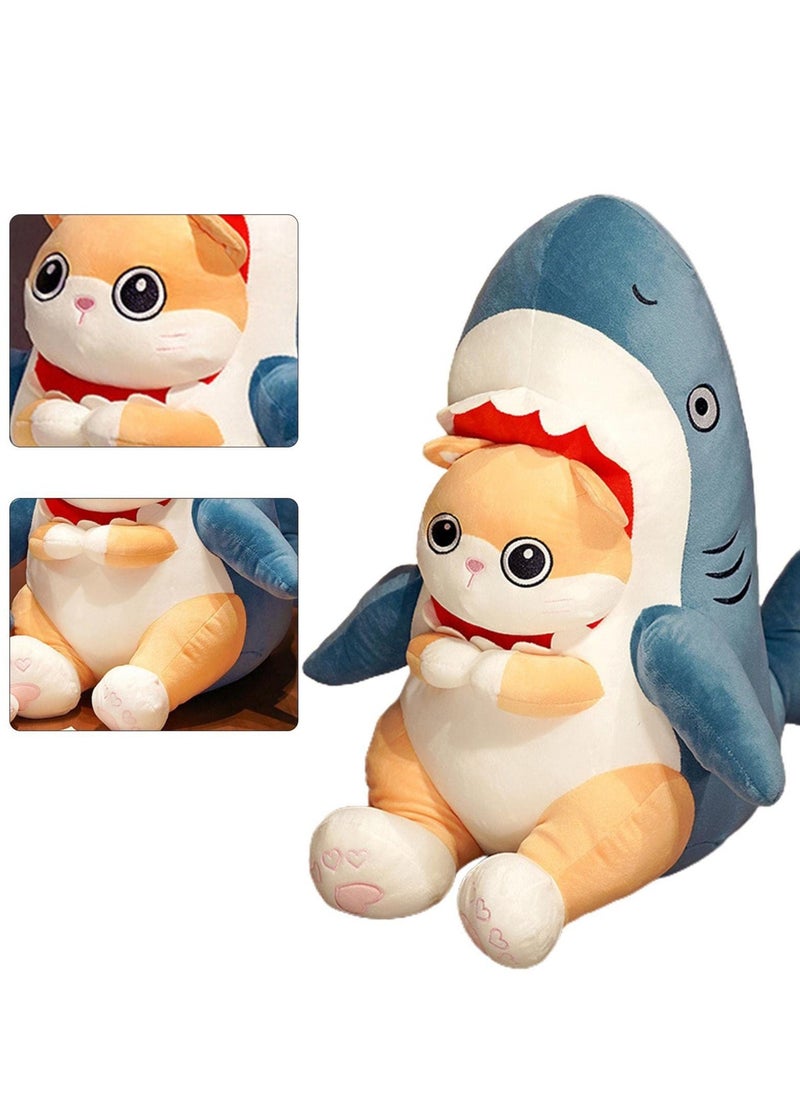 Shark Cat Plush Doll, Cute Shark Cat Stuffed Animal Plushies, 15 Inch Soft Shark Cat Plush Pillow