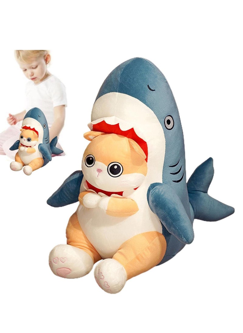 Shark Cat Plush Doll, Cute Shark Cat Stuffed Animal Plushies, 15 Inch Soft Shark Cat Plush Pillow