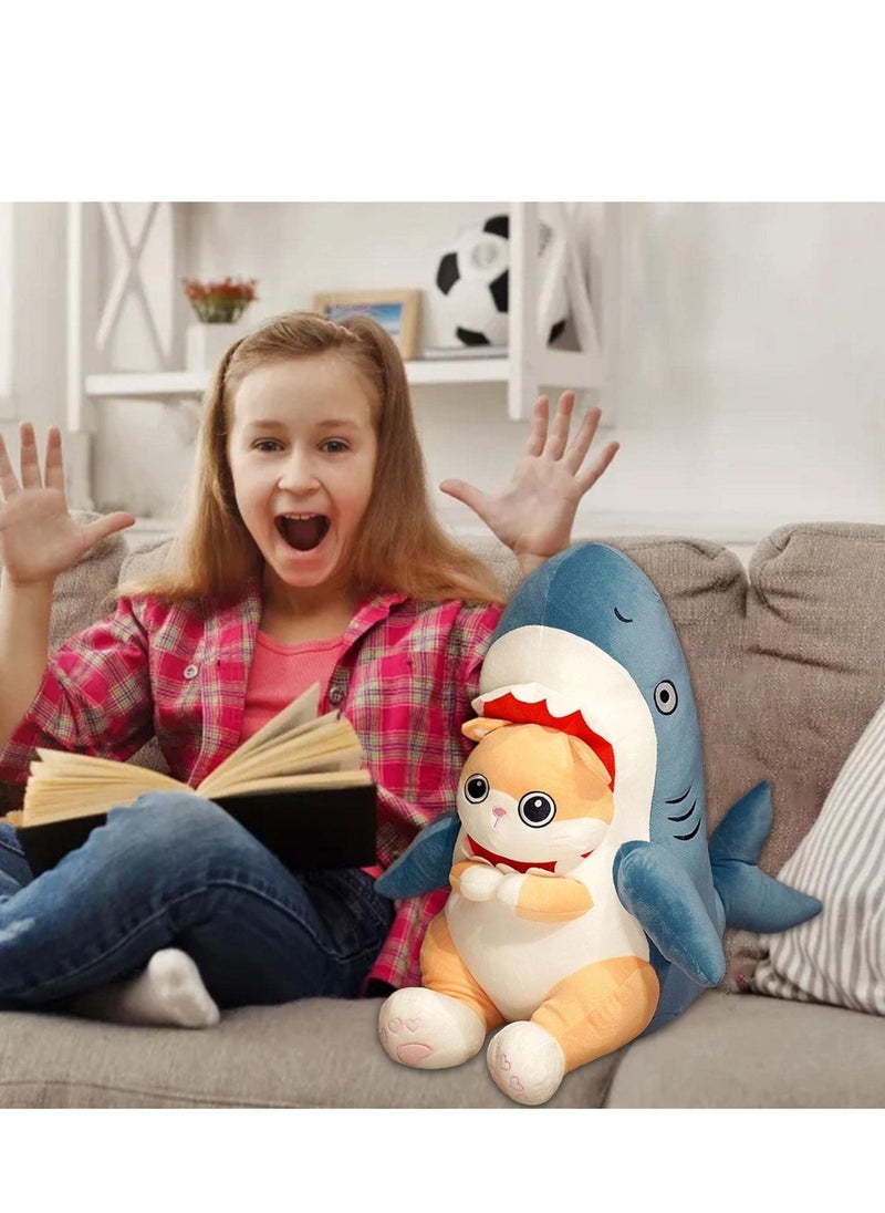 Shark Cat Plush Doll, Cute Shark Cat Stuffed Animal Plushies, 15 Inch Soft Shark Cat Plush Pillow