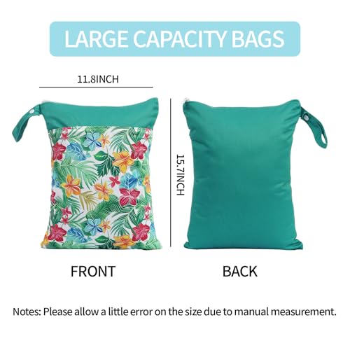 CoolaPeach 2pcs Wet Bags Waterproof Reusable Wet Dry Bag with Two Zippered Pockets Travel Beach Pool Daycare Yoga Gym Bag for Baby Cloth DiaperSwimsuitsWet Clothes Flowers Fruits - Image 3