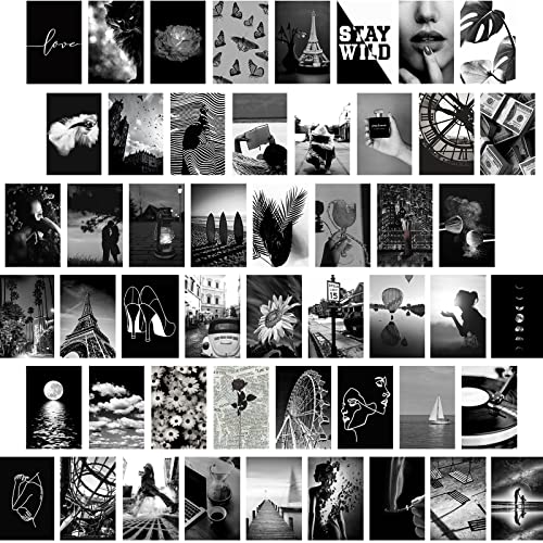 Yasowdkel Black White Aesthetic Wall Collage Kit, Aesthetic collage kit, 50PCS 4x6 Inch Picture Collage Kit for Wall Aesthetic,Black picture wall collage,Dorm Wall Decor, Cute Wall Decor for Teen - Image 1