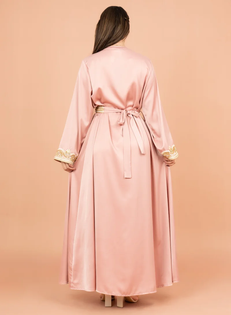 IKKXA Belted Elegant 2-Piece Kaftan IK2009 Peach
