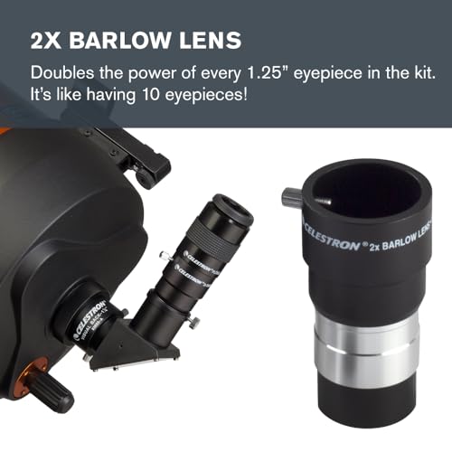 Celestron طقم ملحقات سيلسترون مع خمسة عدسات بلاسيل 1.25 بوصة، عدسة بارلو 2X ومجموعة فلاتر - Image 3