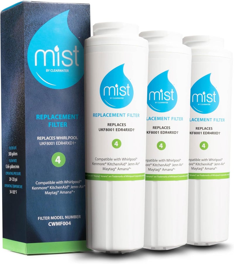 Mist EDR4RXD1 Refrigerator Water Filter Replacement for EveryDrop® Filter 4 – Maytag® UKF8001AXX-200, UKF8001AXX-750, Whirlpool® UKF8001, WHR4RXD1, 4396395 – 3-Pack – NSF 42 & 372 Certified - Image 1