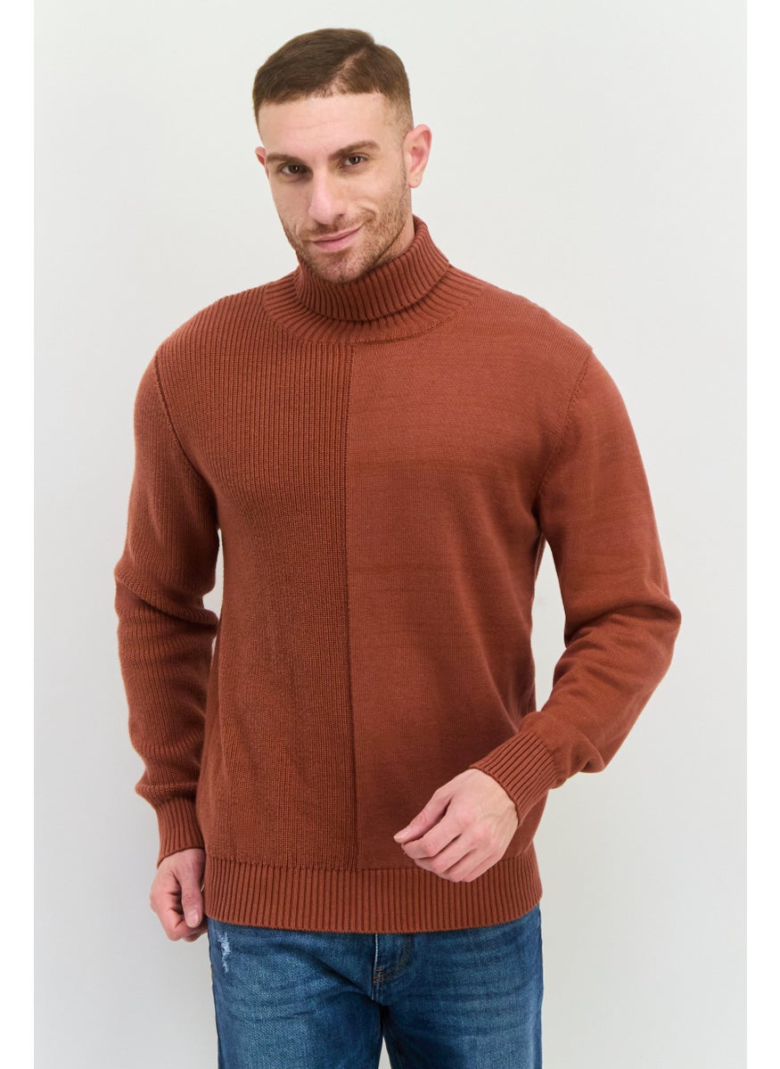 GAS Men Turtle Neck Knitted Sweater, Rust  - Image 1
