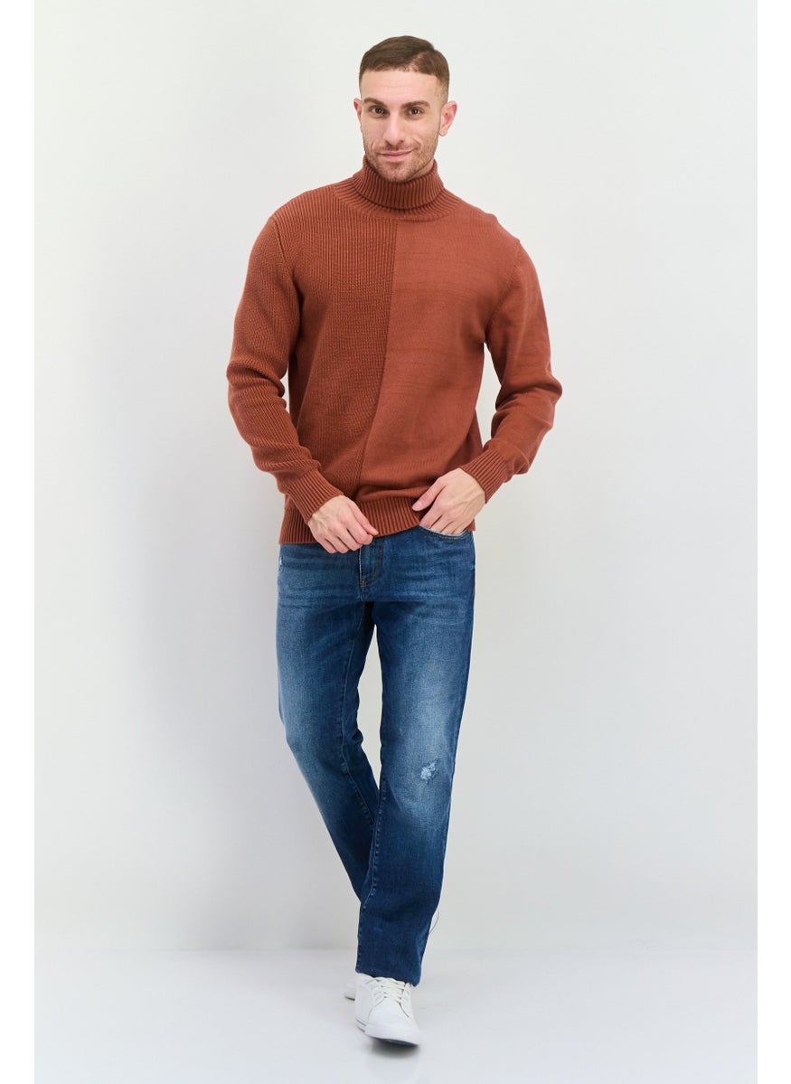 GAS Men Turtle Neck Knitted Sweater, Rust  - Image 3