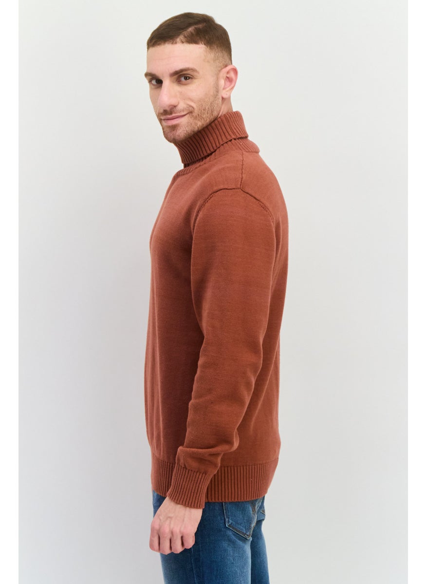 GAS Men Turtle Neck Knitted Sweater, Rust  - Image 4