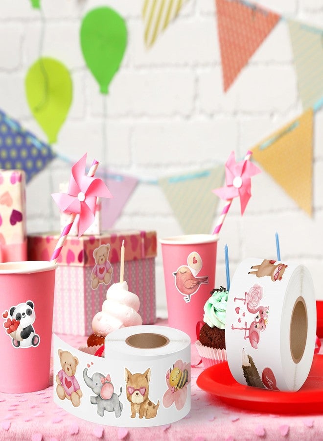 OSNIE Valentines Animal Stickers Roll - 1000Pcs in 2 Rolls Valentine's Day Watercolor Cute Animal Sticker Love Envelope Seals Vinyl Sticker Decor Gift for Kids Classroom Water Bottle Laptop Window - Image 5