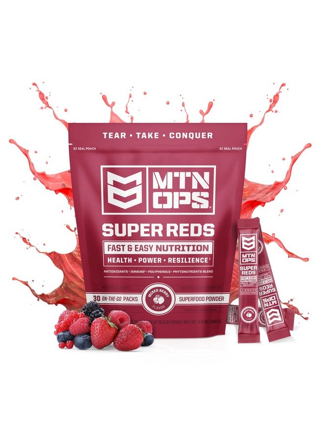 MTN OPS MTN OPS Super Reds Daily Health and Antioxidant Drink Powder, Free Radical Fighting Blend Boosted with Phyto-Nutrients, 30 On-The-Go Packs, Just Add Water 