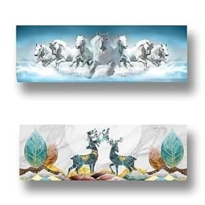 SHREESHANN Printed Color Air Conditioning Dust Cover Waterproof Folding AC Covers for Split for 1.5 ton Indoor Unit (Pack Of 2) (7 Horses & Deer) - Image 1