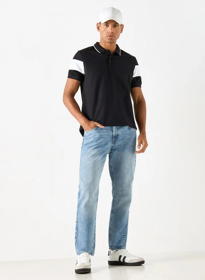 Splash FAV Colourblock Polo T-shirt with Short Sleeves and Button Placket