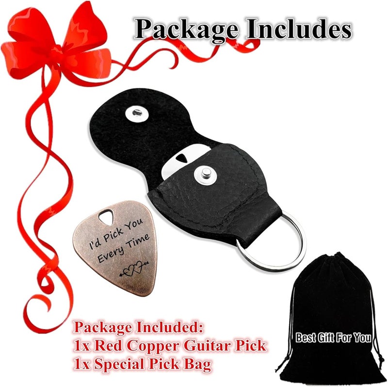 JUPPE Bronze Copper I'll Always Pick You Guitar Pick With Leather Case Personalized Birthday Gifts For Couples, Music Gifts For Him and Her (Bronze I'll Always Pick You) - Image 2