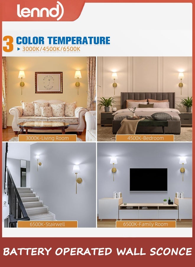LENND Battery Operated Wall Sconce Set of 2,Gold Rechargeable Wall Lights with 5200mAh Dimmable Bulbs and Remote,10 Colors Wireless Wall Lamps for Bedroom Living Room Hallway - Image 4