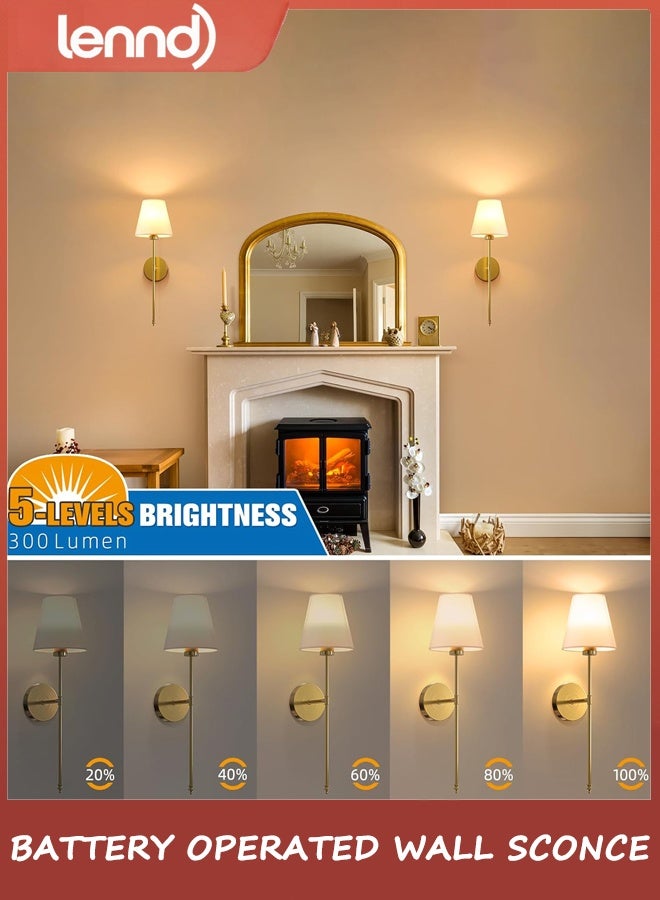 LENND Battery Operated Wall Sconce Set of 2,Gold Rechargeable Wall Lights with 5200mAh Dimmable Bulbs and Remote,10 Colors Wireless Wall Lamps for Bedroom Living Room Hallway - Image 5