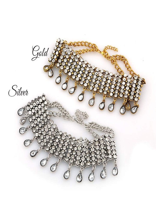 يرتير طقم مجوهرات YERTTER عتيق بوهيمي مرصع بالكامل بأحجار الراين، مع قلادة متعددة الطبقات وسلسلة سميكة مميزة للنساء - Image 5