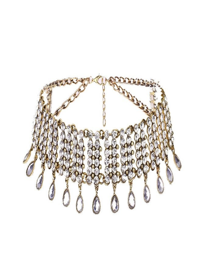 يرتير طقم مجوهرات YERTTER عتيق بوهيمي مرصع بالكامل بأحجار الراين، مع قلادة متعددة الطبقات وسلسلة سميكة مميزة للنساء - Image 3