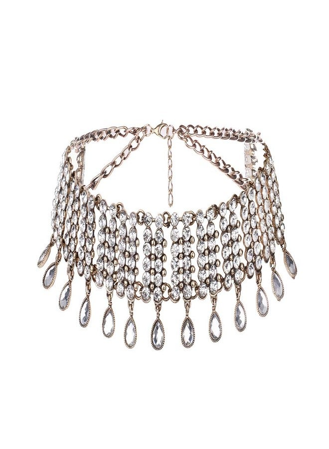 يرتير طقم مجوهرات YERTTER عتيق بوهيمي مرصع بالكامل بأحجار الراين، مع قلادة متعددة الطبقات وسلسلة سميكة مميزة للنساء - Image 4