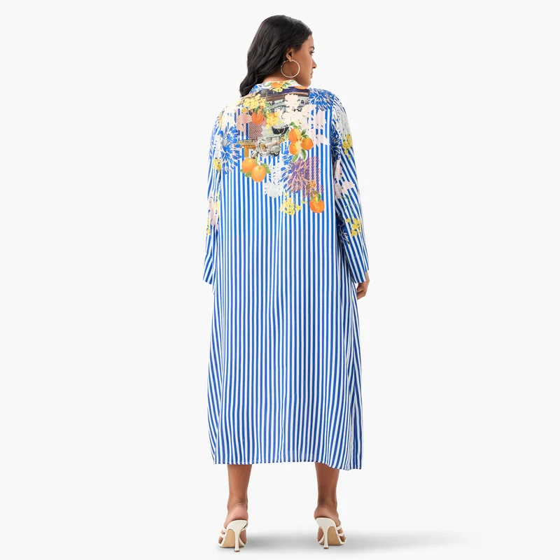 Ulla Popken Striped Floral Midi Dress