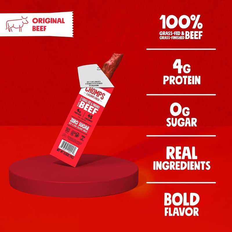 Chomps Snack Size Grass-Fed Original Beef Jerky Snack Sticks 0.5oz 24-Pack - Keto, Paleo, Whole30, Gluten-Free, Zero Sugar - Image 3