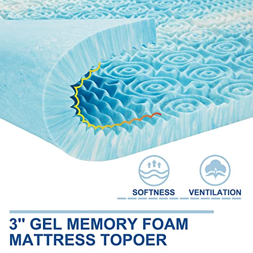SINWEEK 3 Inch Mattress Topper 5-Zone Memory Foam Mattress Topper Pressure Relieve Soft Mattress Pad, CertiPUR-US Certified, Twin Size Blue - Image 2