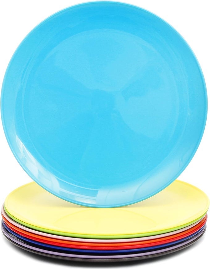 8 INCH PLASTIC PLATES SET OF 9 FOR SALAD AND DESSERT RAINBOW COLOR