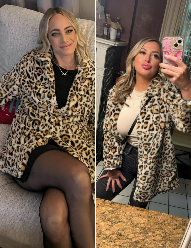Omoone Women's Faux Fur Jackets Autumn Winter Leopard Coats Loose Fur Coat with Pockets(3361-WhiteOrange-XL) - Image 5