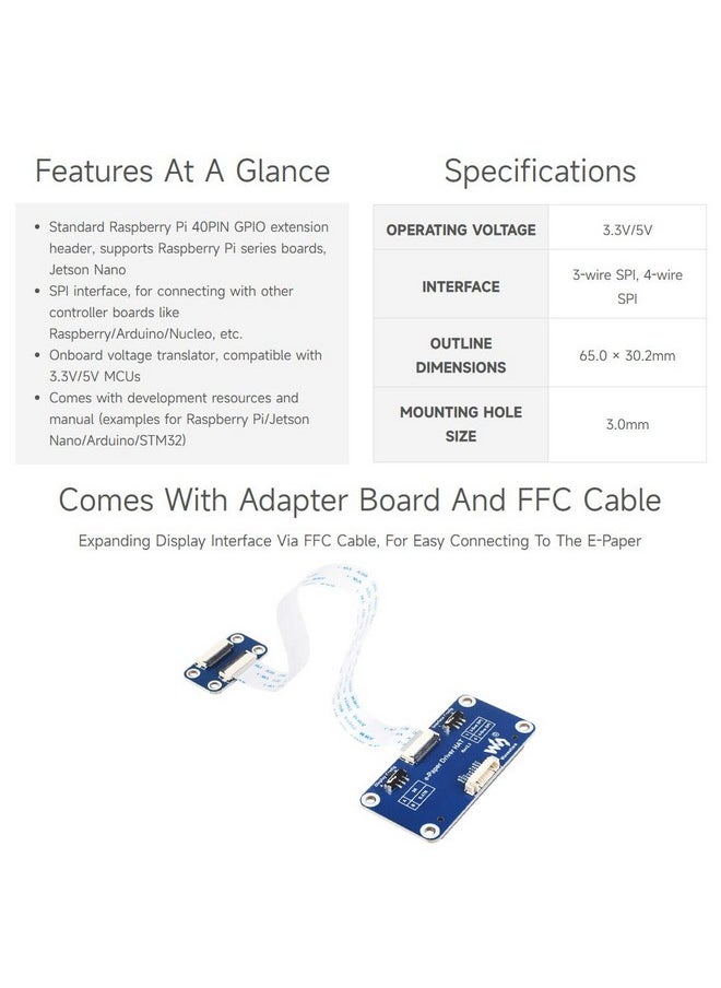 Waveshare - Waveshare Universal e-Paper Raw Panel Driver Shield for Raspberry Pi/Jetson Nano/STM32 Support Various Waveshare SPI e-Paper Raw Panels - Image 1