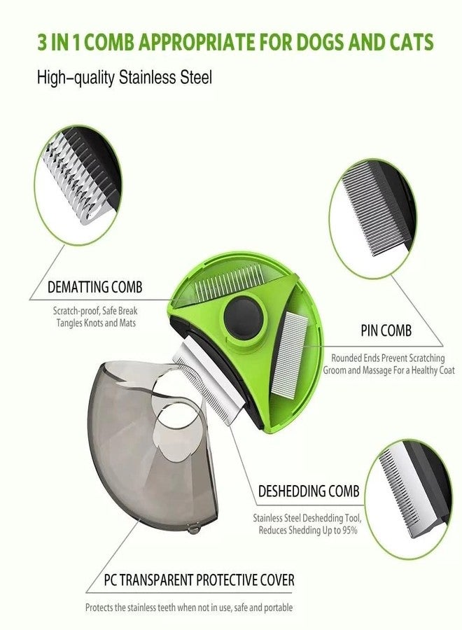 KEYOZA أداة تنظيف وتمشيط شعر الحيوانات الأليفة من كيوزا، طقم عناية منزلية 3 في 1، مشط شعر الحيوانات الأليفة، إزالة العقد، إزالة الوسادات، فرشاة شعر صغيرة ومتوسطة الحجم للجراء والقطط (متعددة الأحجام) - Image 2