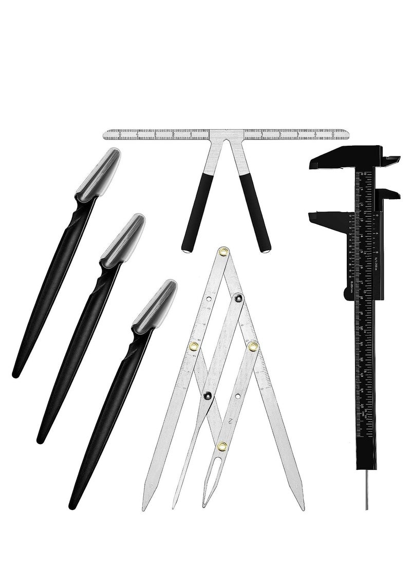 Generic Eyebrow Ruler 3 Point Positioning Mini Caliper Double Scale Vernier Golden Ratio Microblading Gauge Measuring Tool with Shaver  - Image 1