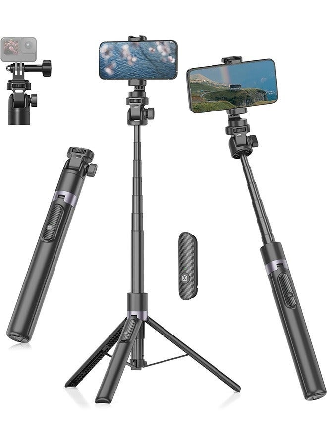 173cm Selfie Stick Tripod for Action Camera All-in-1 Phone Tripod with Wireless Remote Control,with 360° Rotatable Phone Holder,Portable Tripod Monopod Stand compatible with iPhone/Android