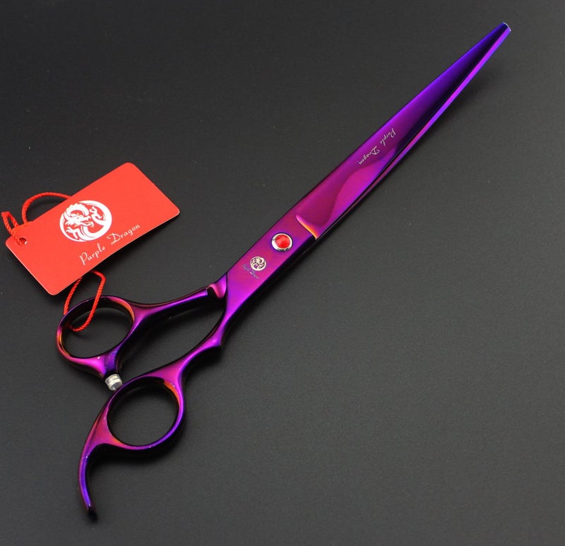 Purple Dragon 8.0 inch Professional Pet Grooming Scissors,Dog Straight Shear, Thinning/Blending Scissor & 2 PCS Curved Shear with Bag (Purple) - Image 4