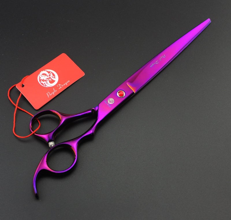 Purple Dragon 8.0 inch Professional Pet Grooming Scissors,Dog Straight Shear, Thinning/Blending Scissor & 2 PCS Curved Shear with Bag (Purple) - Image 3