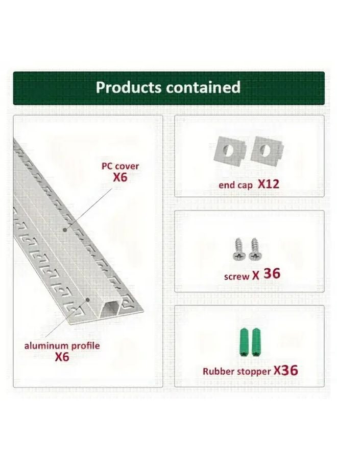 Silvery Aluminum LED Light Strip Diffuser Channel With White Cover 1m 6pcs - Image 3